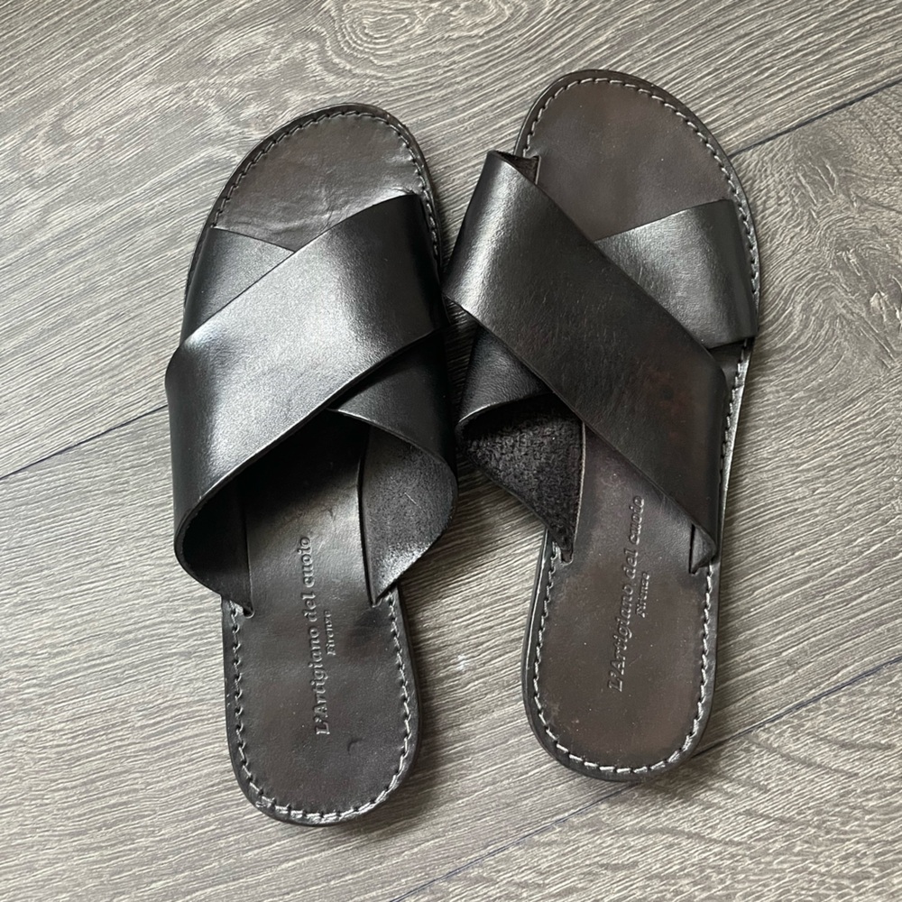 L'Artigiano del Cuoio Black Leather Sandals